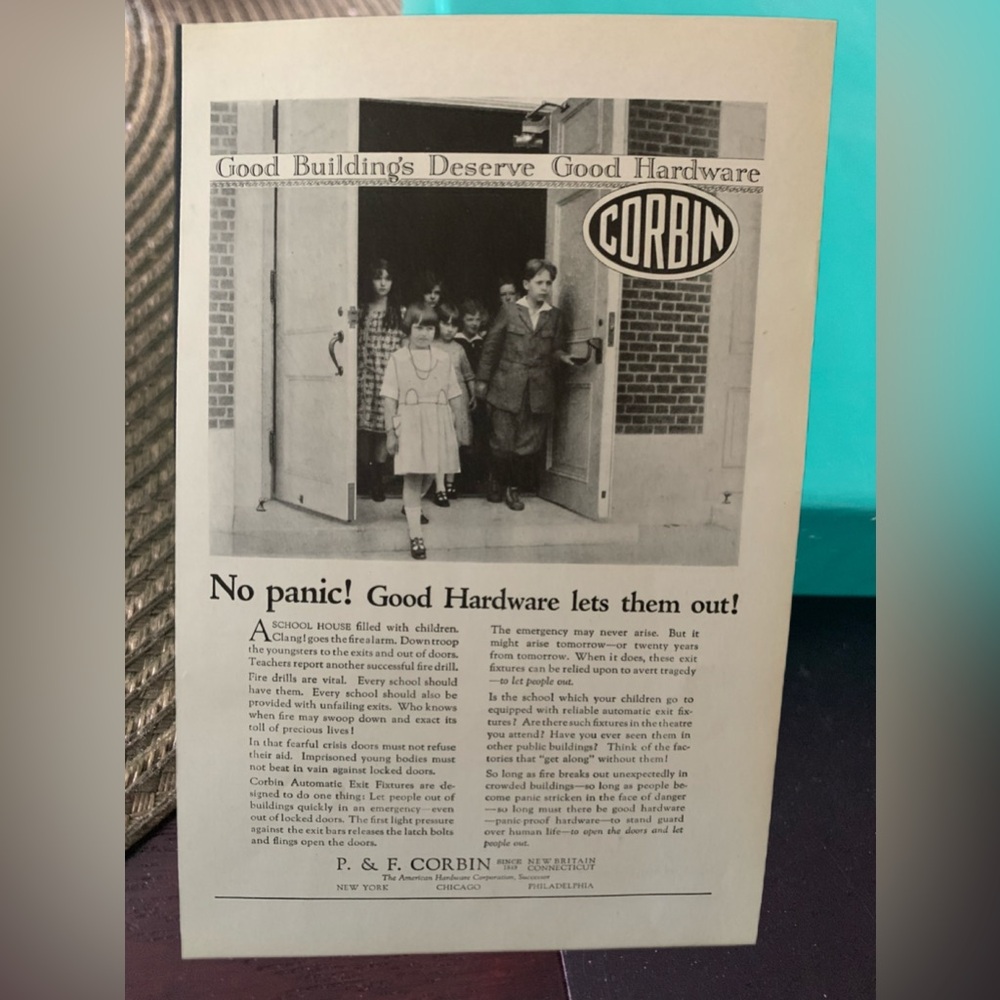 Vintage 1922 Corbin No Panic Good Hardware Let’s Them Out Ad Advertisement